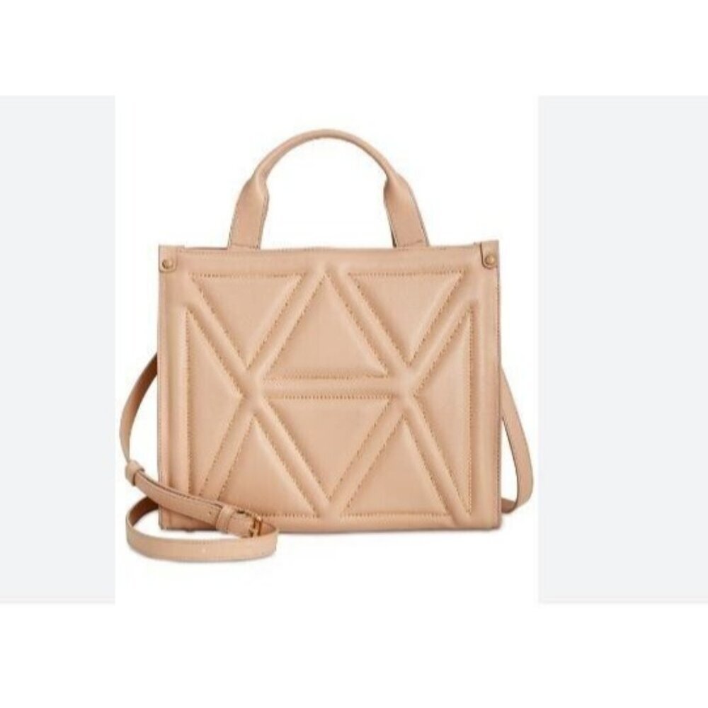 INC Caitlinn Trapunto quilted faux-leather tote crossbody bag - Husk /Beige